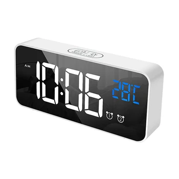 LED Digital Reloj de Alarma para el Dormitorio Electrónica Reloj con Termómetro 2 Alarmas Función de Repetición de alarma 4 Nivel de Brillo de Espejo de los Relojes